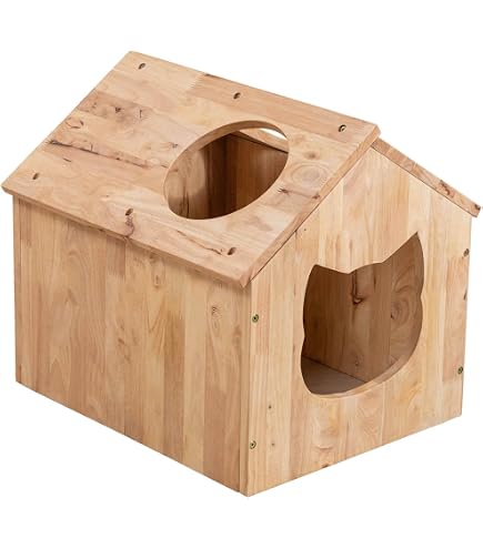 Amazon | NATURAL SIGNATURE ラバーウッド無垢 天然木 キャットハウス